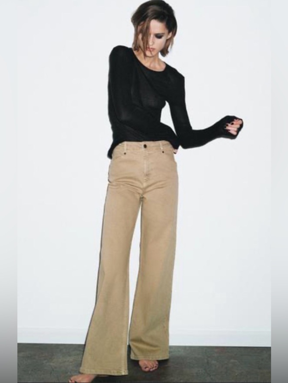 ✨Zara ✨Wide-Leg ✨High-Rise Jeans in light Khaki Sz 4